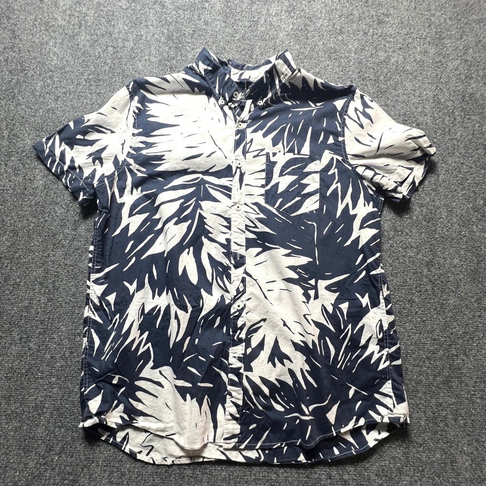 American Eagle Mens XL‎ Seriously Soft Tropical Palm Leaf Button Down Shirt Navy